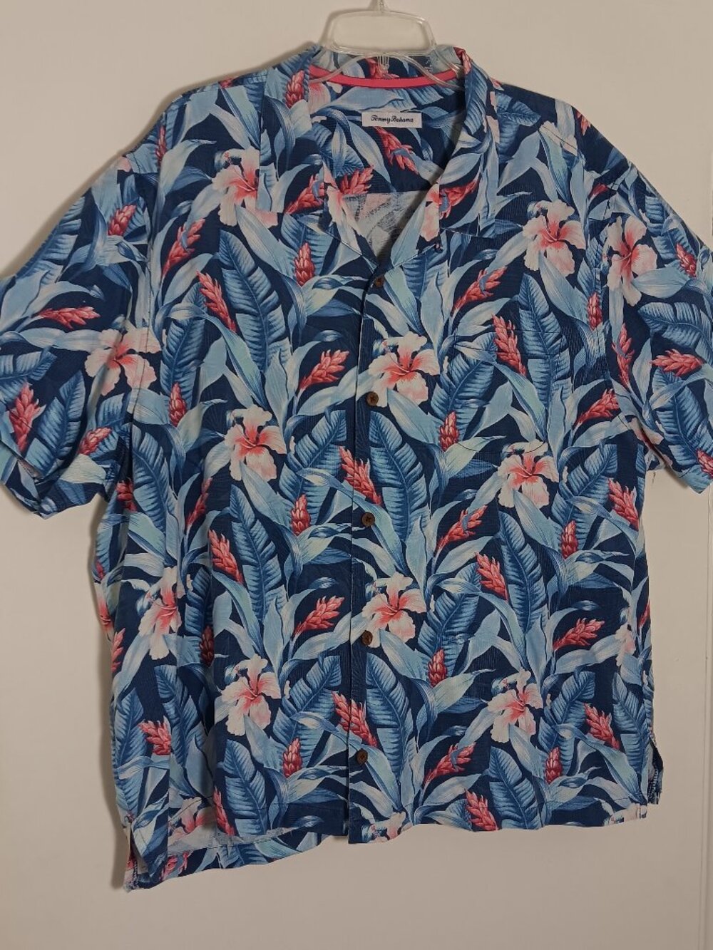 Tommy bahamas men 3XL silk Hawaiian shirt blue hibiscus floral camp Aloha